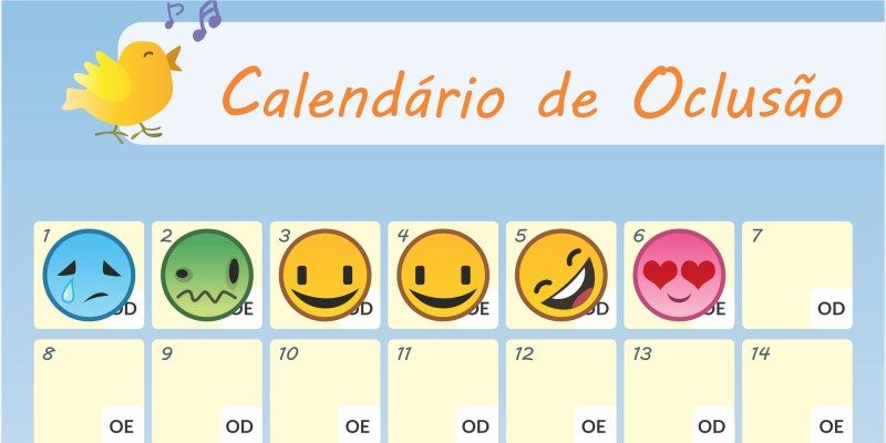 calendário para controle de uso do tampão ocular